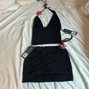 White Fox Boutique Black Skirt Set with Pink Accents